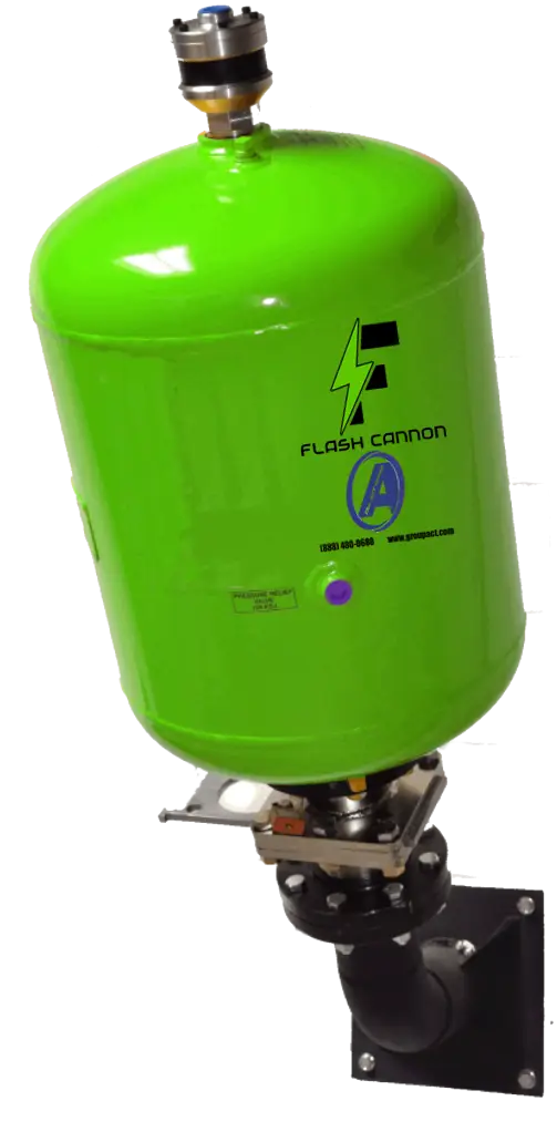 The Flash Air Cannon used as a flow aid to improve material handling and prevent blockages in industrial systems.