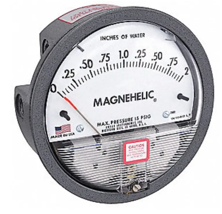 Magnehelic gauge for measuring differential pressure in dust collection systems and air filtration
