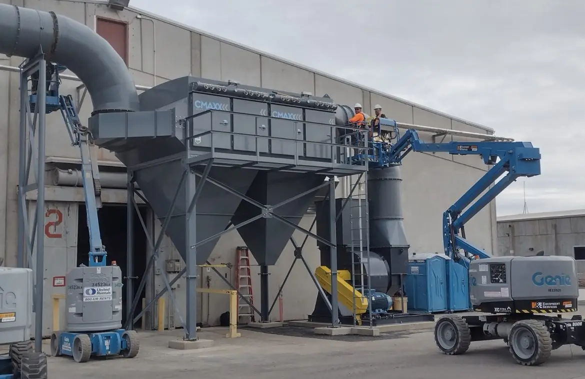 Workers using an aerial manlift for elevated tasks in industrial and construction settings.