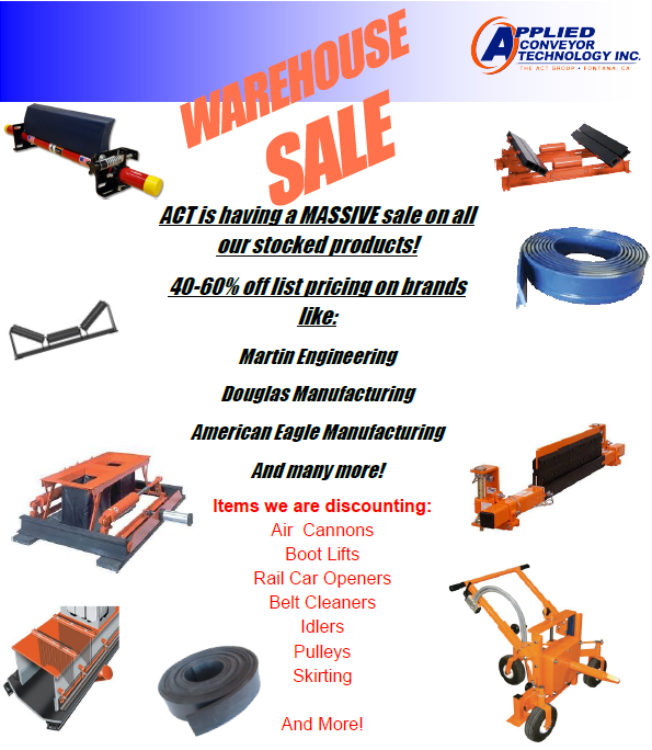 Warehouse sale on pullies, skirting and belt cleaners